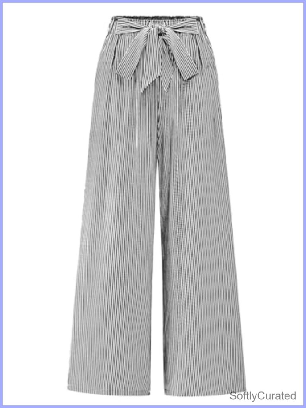Wide Leg Palazzo Pants High Waist Striped Tie Knot Flowy Work Trousers